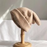 Bonnet coréen à oreilles de lapin en maille douce - Kaki