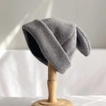 Bonnet coréen à oreilles de lapin en maille douce - Gris