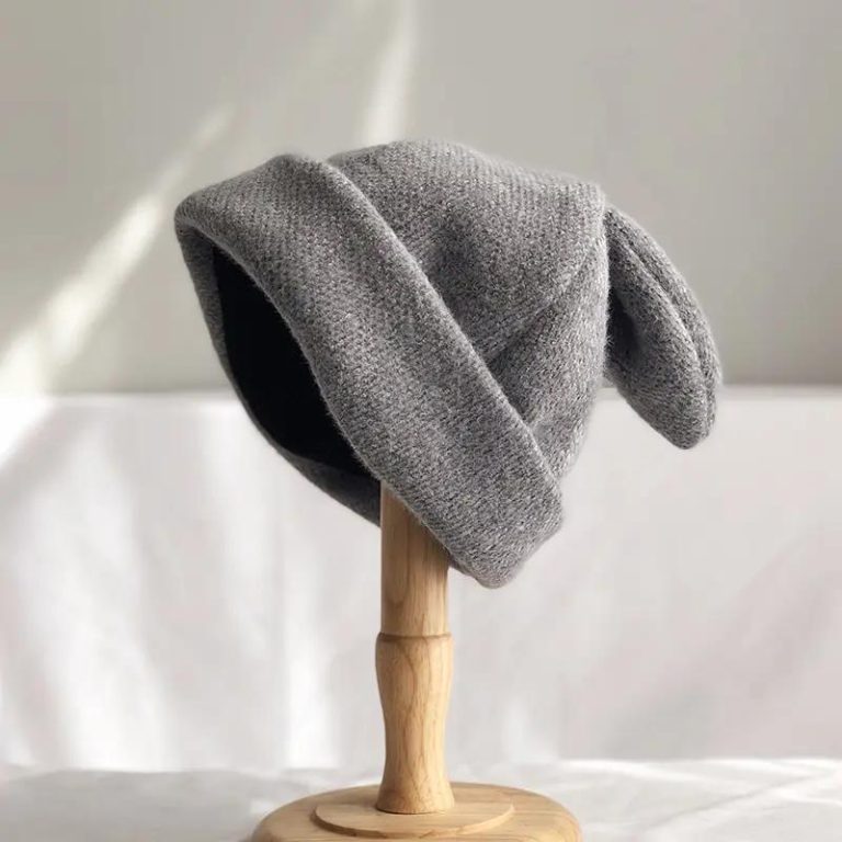 Bonnet coréen à oreilles de lapin en maille douce - Gris