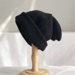 Bonnet coréen à oreilles de lapin en maille douce - Noir