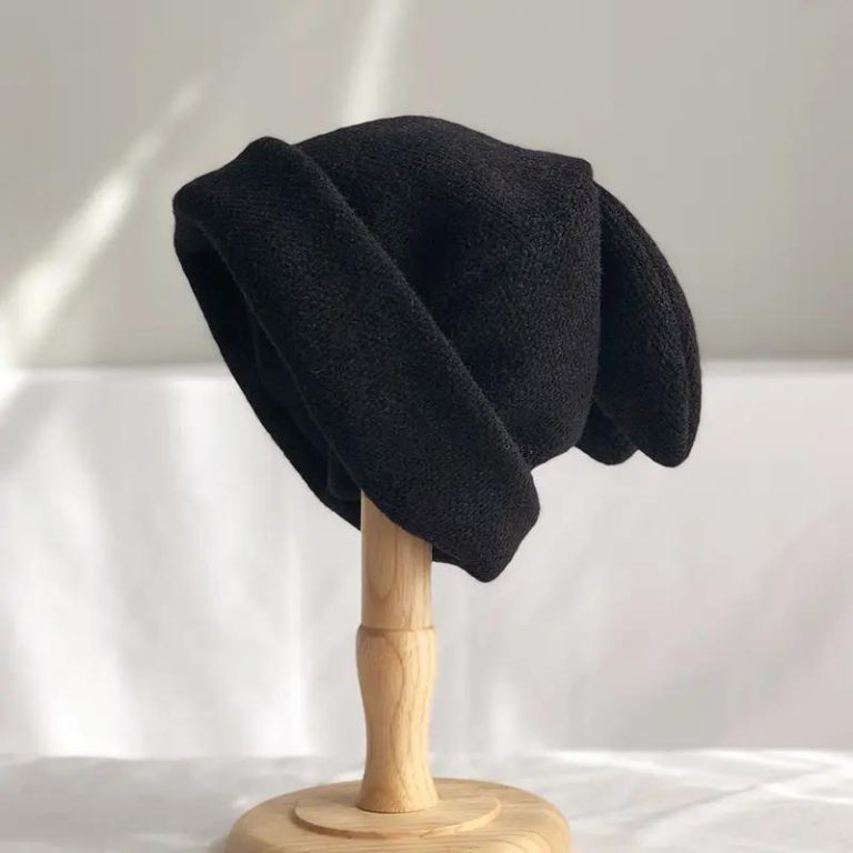 Bonnet coréen à oreilles de lapin en maille douce - Noir