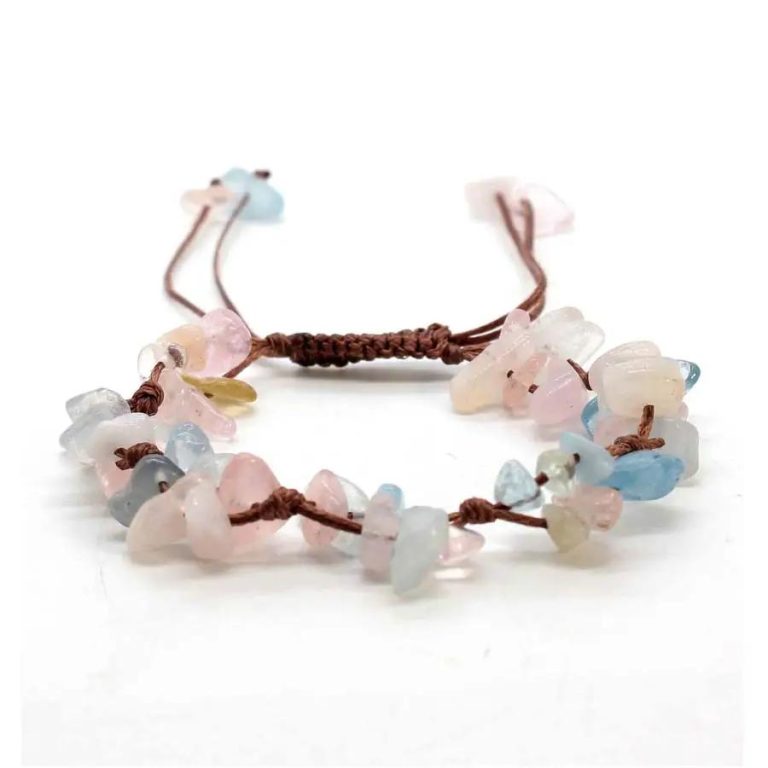 Bracelet en pierre améthyste en macramé ajustable - Quartz Rose et Aigue Marine