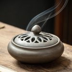 Brûleur d'encens en céramique ajouré avec motifs de pétales - Gris Uni