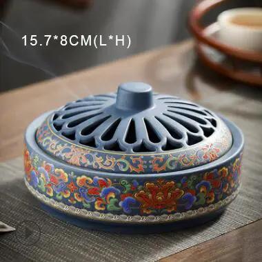 Brûleur d'encens en céramique émaillée à motifs floraux