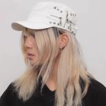 Casquette militaire vintage coréen avec rivets et fermetures éclair