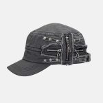 Casquette militaire vintage coréen avec rivets et fermetures éclair
