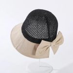 Chapeau bob femme à bord large avec calotte en maille et nœud élégant - Beige