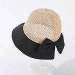 Chapeau bob femme à bord large avec calotte en maille et nœud élégant - Noir