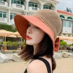 Chapeau bob femme à bord large avec calotte en maille et nœud élégant