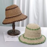 Chapeau de paille ajouré coréen femme à bord large ondulé