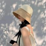 Chapeau de paille coréen pour protection du soleil à larges bords - Beige et Kaki