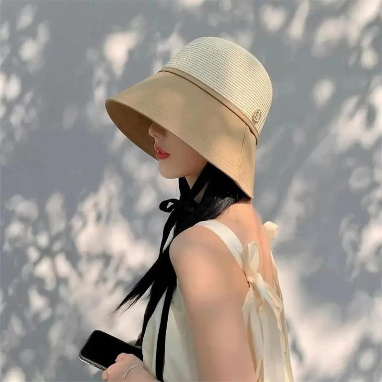 Chapeau de paille coréen pour protection du soleil à larges bords - Beige et Kaki