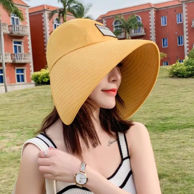 Chapeau de soleil pour femme anti-uv coréen à très large bord - Jaune