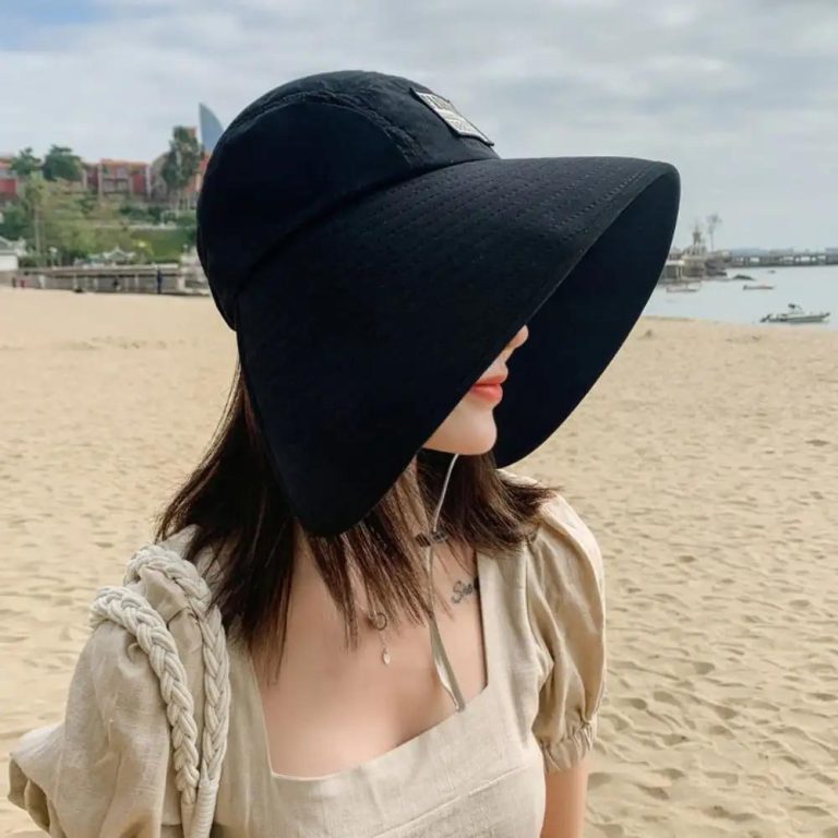 Chapeau de soleil pour femme anti-uv coréen à très large bord - Noir
