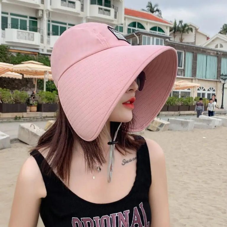 Chapeau de soleil pour femme anti-uv coréen à très large bord - Rose