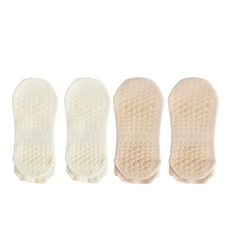 Chaussettes antidérapantes femme en mesh respirant pour le yoga - 2 Blanc Laiteux + 2 Beige