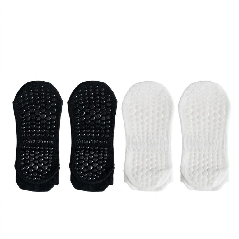 Chaussettes antidérapantes femme en mesh respirant pour le yoga - 2 Noir + 2 Blanc