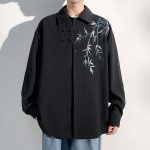Chemise oversize homme à motifs de bambou - Noir, L