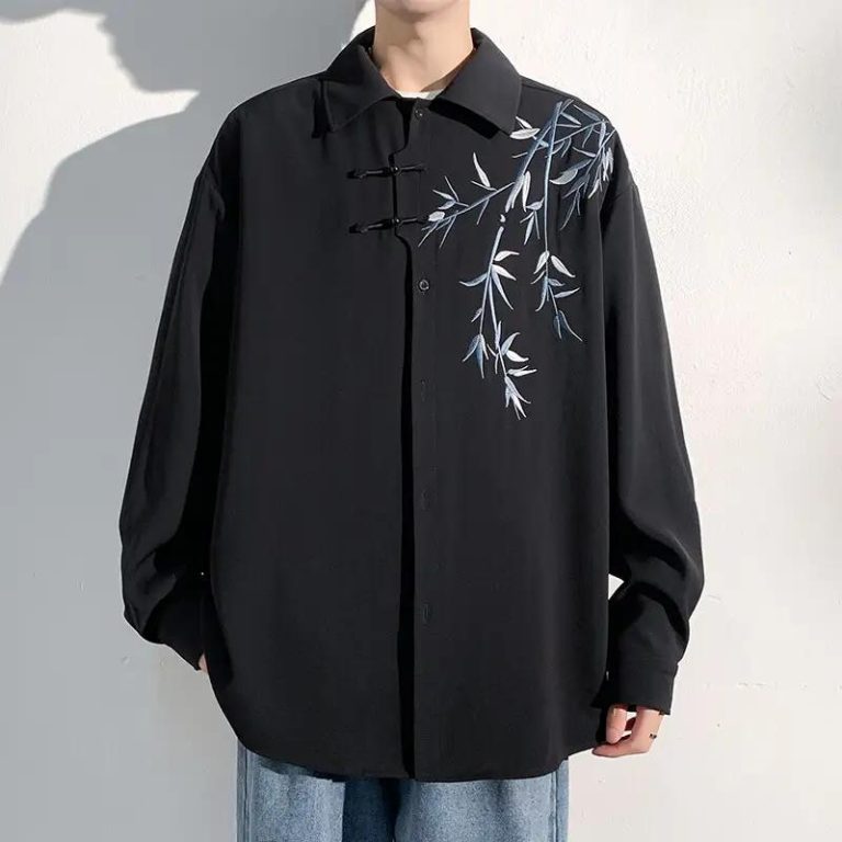 Chemise oversize homme à motifs de bambou - Noir, L