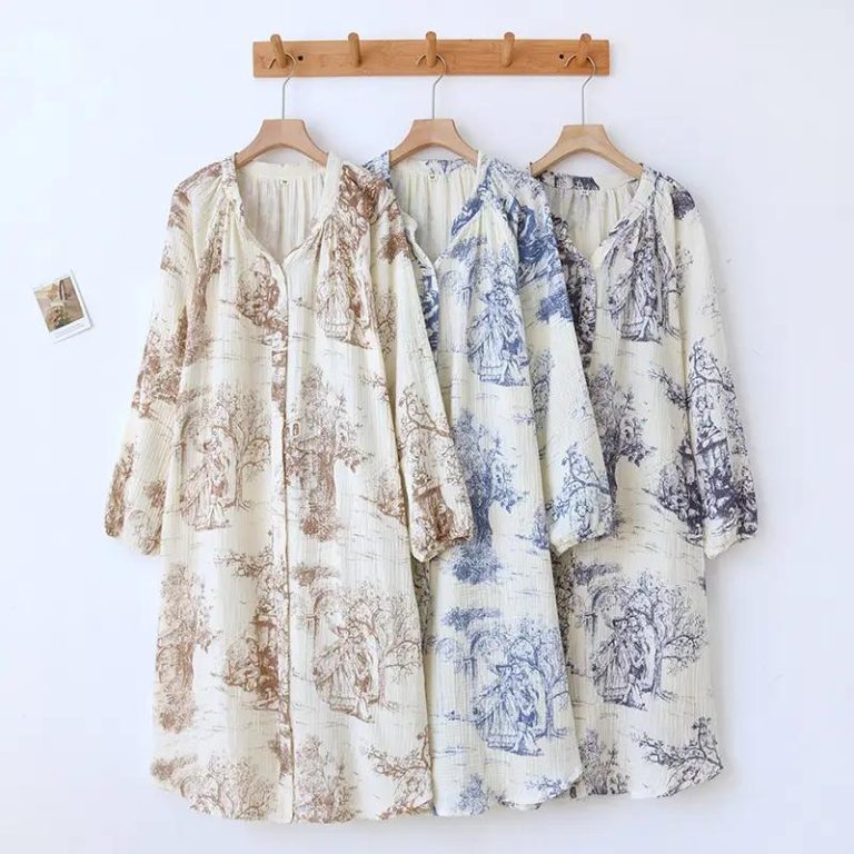 Chemise de nuit femme coréenne à imprimé pastoral