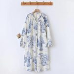 Chemise de nuit femme coréenne à imprimé pastoral - Bleue, L