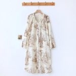 Chemise de nuit femme coréenne à imprimé pastoral - Beige, L