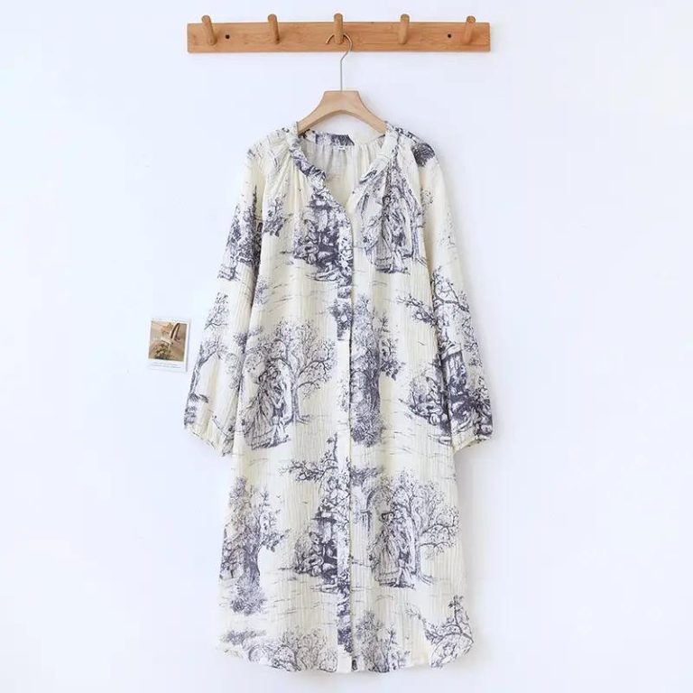 Chemise de nuit femme coréenne à imprimé pastoral - Violette, L
