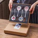 Cuillères japonaises en céramique à motifs floraux en coffret cadeau - 4 Pièces