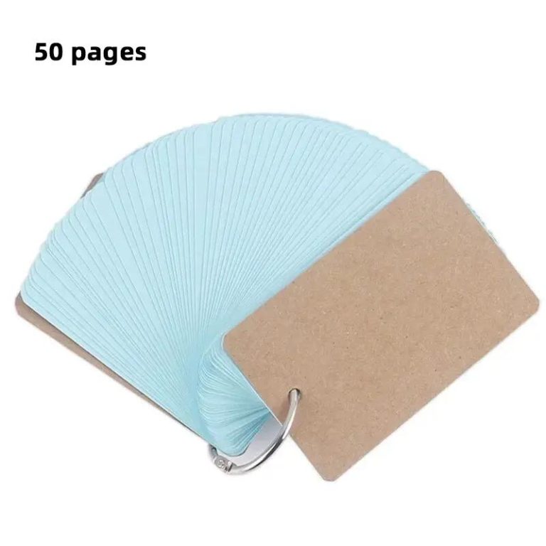 Petit bloc-notes de poche à anneau métallique et couverture kraft - Bleu Ciel