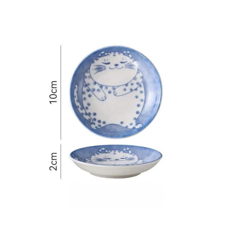 Petite assiette en céramique japonaise à motifs de chats - Chat à Pois