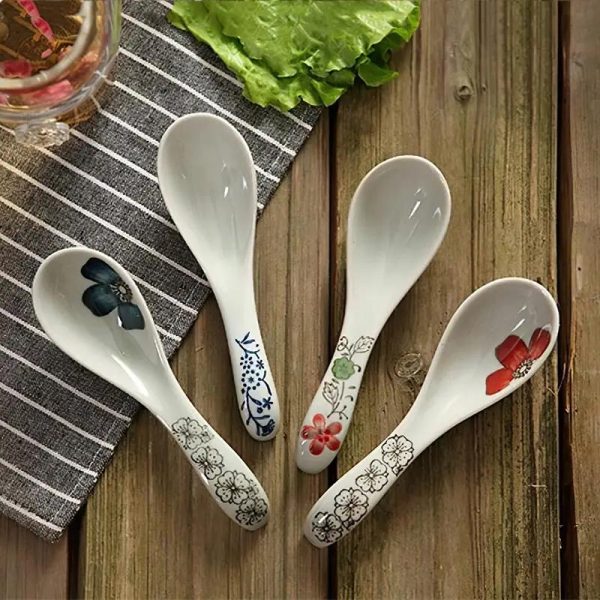 Accueil Petite cuillère en céramique à motifs floraux de style japonais