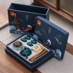 Service à thé japonais en céramique pour 4 personnes avec accessoires - Vert Émeraude avec Théière Ovoïde
