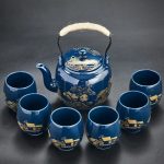 Service à thé en céramique japonais avec théière avec filtre inox et 6 tasses