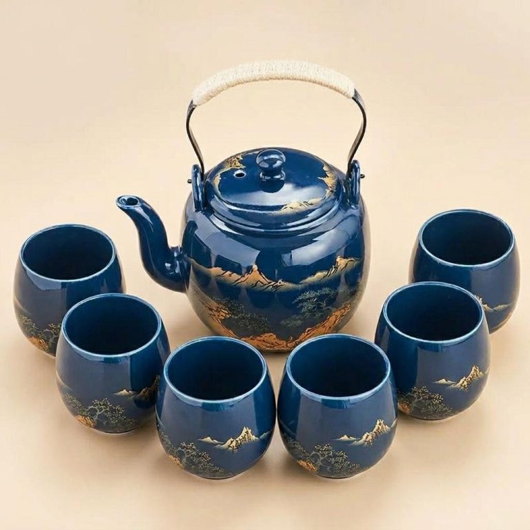 Service à thé en céramique japonais avec théière avec filtre inox et 6 tasses