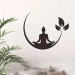Sticker méditation de lotus avec silhouette en croissant de lune