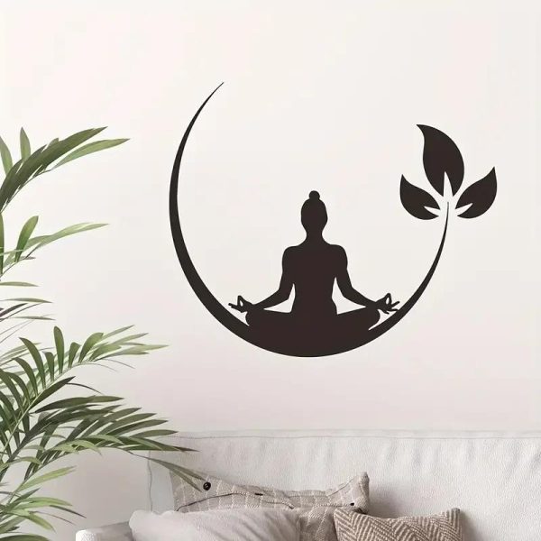 Sticker méditation de lotus avec silhouette en croissant de lune