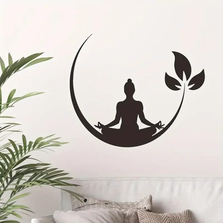 Sticker méditation de lotus avec silhouette en croissant de lune
