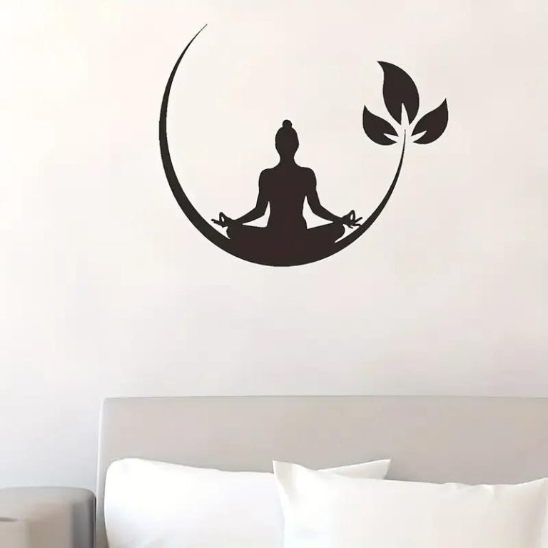 Sticker méditation de lotus avec silhouette en croissant de lune