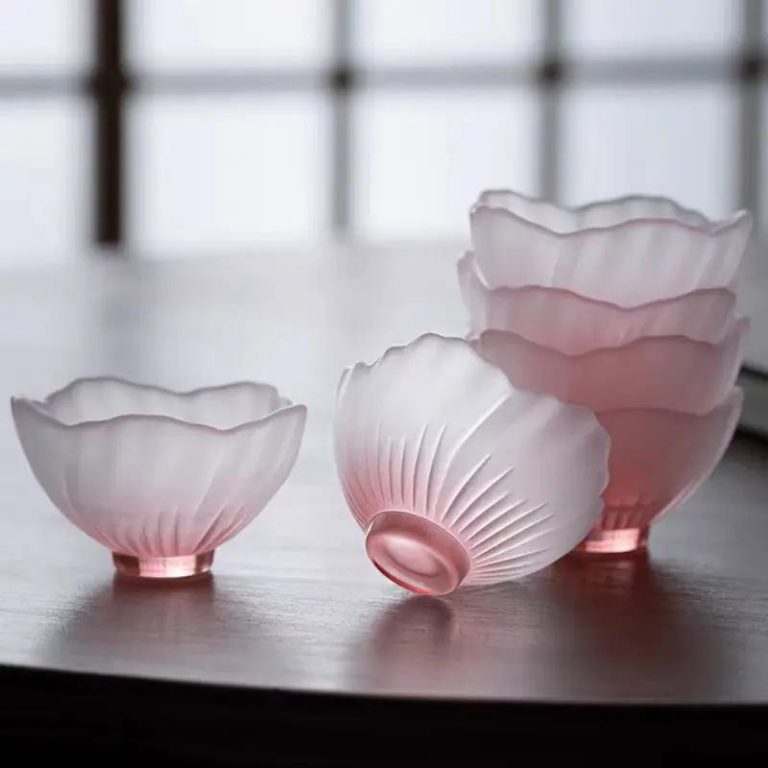Tasse à thé japonaise en verre à fleurs sakura en lot de 4