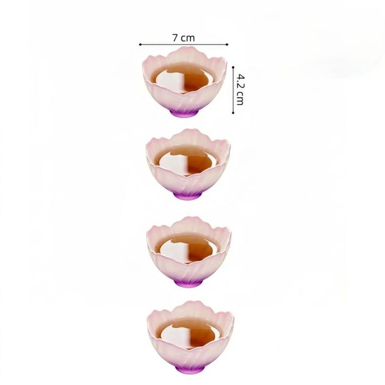 Tasse à thé japonaise en verre à fleurs sakura en lot de 4 - Dégradé Rose