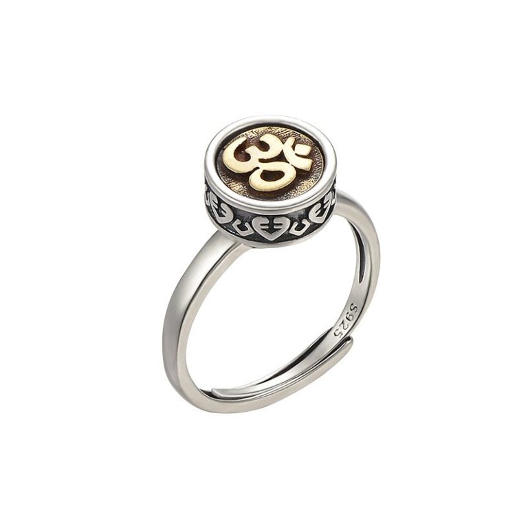 Bague-chevaliere-Om-en-argent-925-ornee-dun-symbole-dore-en-relief-picture-5