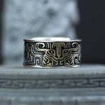 Bague-reglable-large-a-arabesques-geometriques-oxydees-style-vintage-picture-3