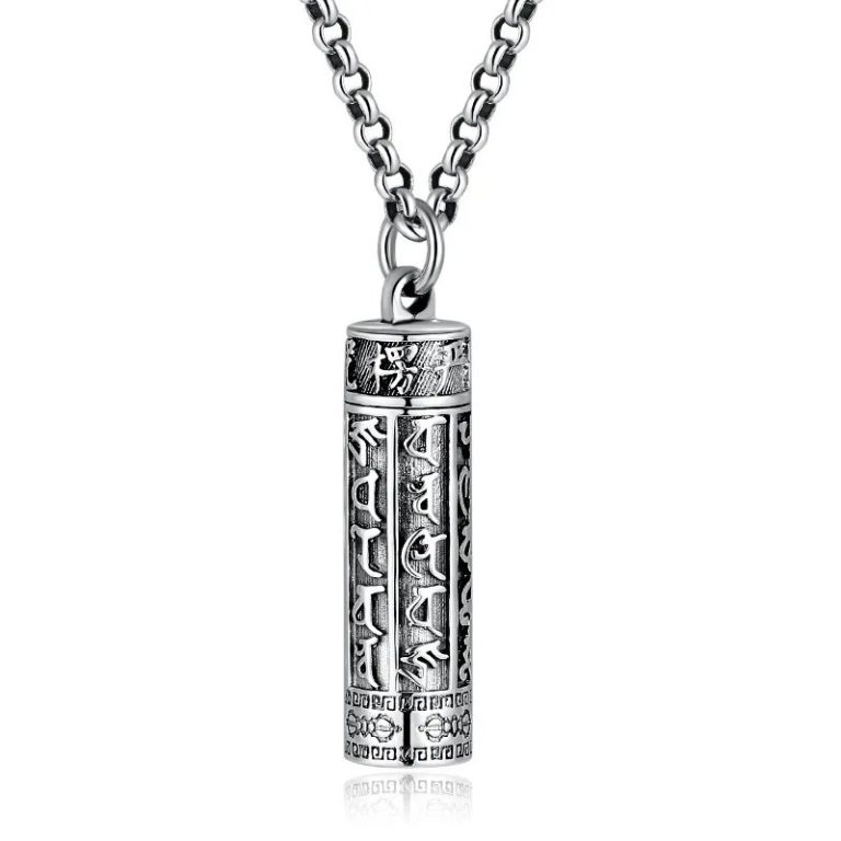 Collier-avec-pendentif-tibetain-en-argent-cylindrique-grave-de-mantras-bouddhist-picture-6