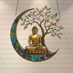 Decoration-murale-de-Bouddha-sous-un-arbre-de-vie-avec-croissant-de-lune-vitrail-picture-2