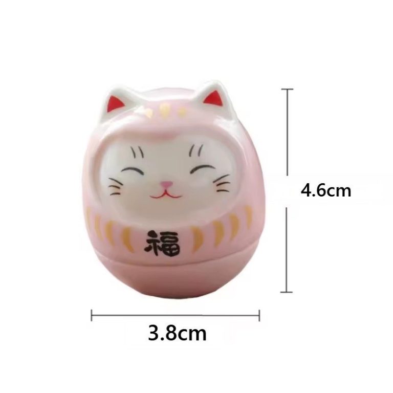 Figurine daruma maneki neko porte-bonheur en céramique émaillée aux motifs dorés
