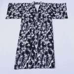 Kimono traditionnel japonais en polyester noir à motifs de bambou blanc avec ceinture obi