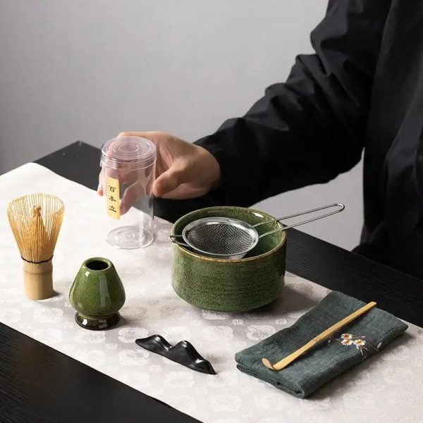 Kit thé matcha japonais avec chawan et chasen en bambou, coffret cadeau céramique émaillée