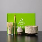 Kit thé matcha japonais avec chawan et chasen en bambou, coffret cadeau céramique émaillée - Beige naturel moucheté