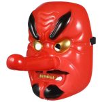 Masque japonais tengu à cornes noires et yeux dorés pour cosplay