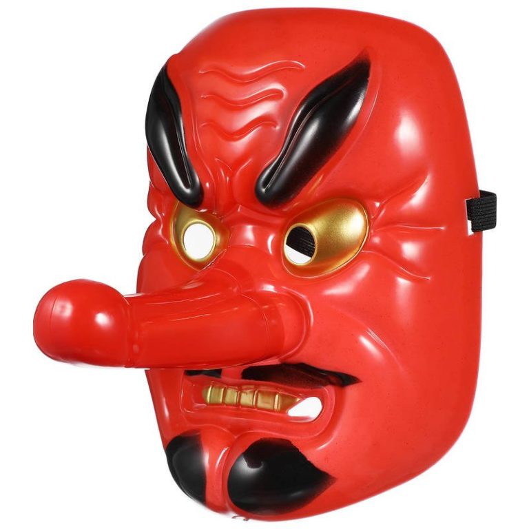 Masque japonais tengu à cornes noires et yeux dorés pour cosplay